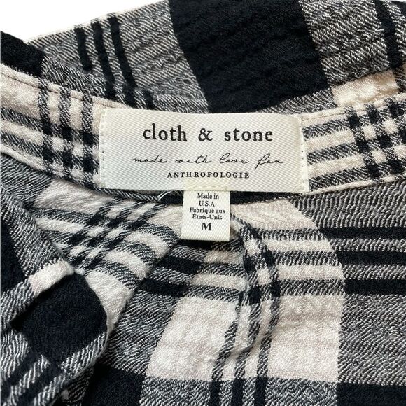 ANTHROPOLOGIE Cloth & Stone Long Sleeve Button Down Shirt Black White Medium - Picture 6 of 6